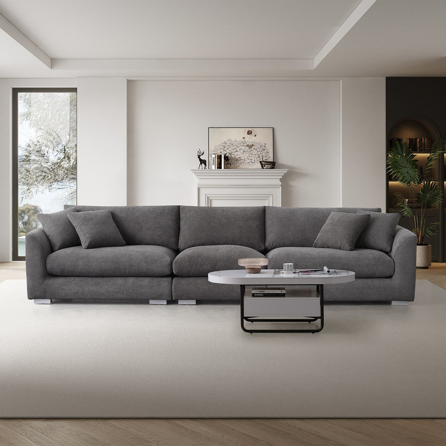 Sydney Feather Sofa + Ottoman - Grey