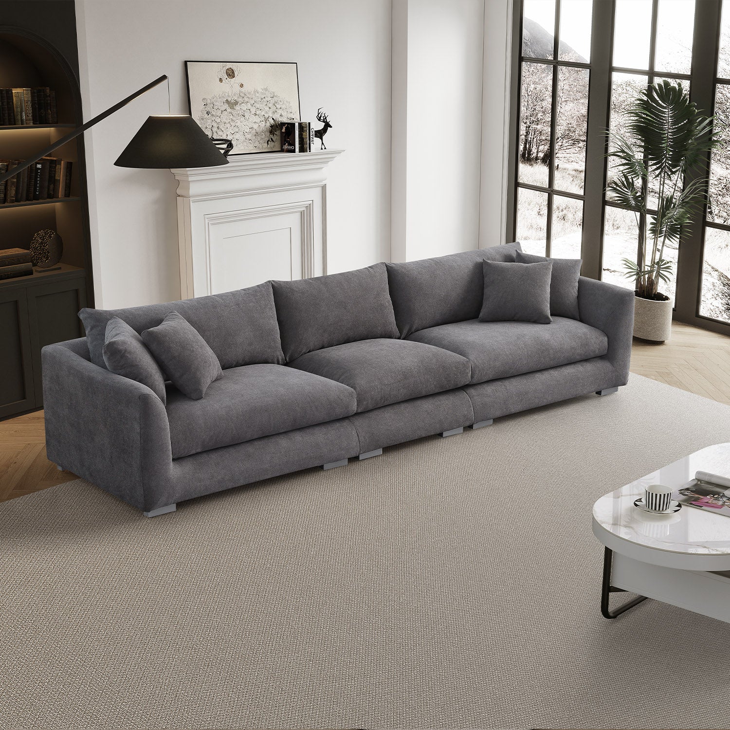 Sydney Feather Sofa + Ottoman - Grey