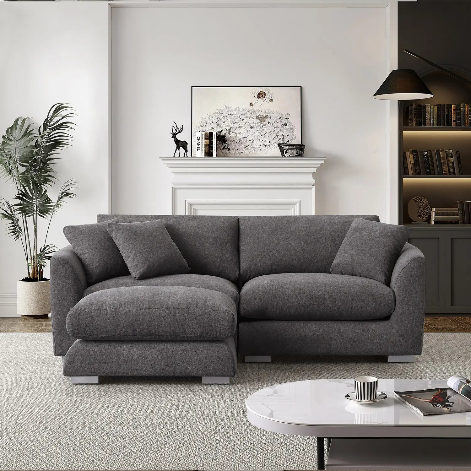 Sydney Feather Sofa + Ottoman - Grey
