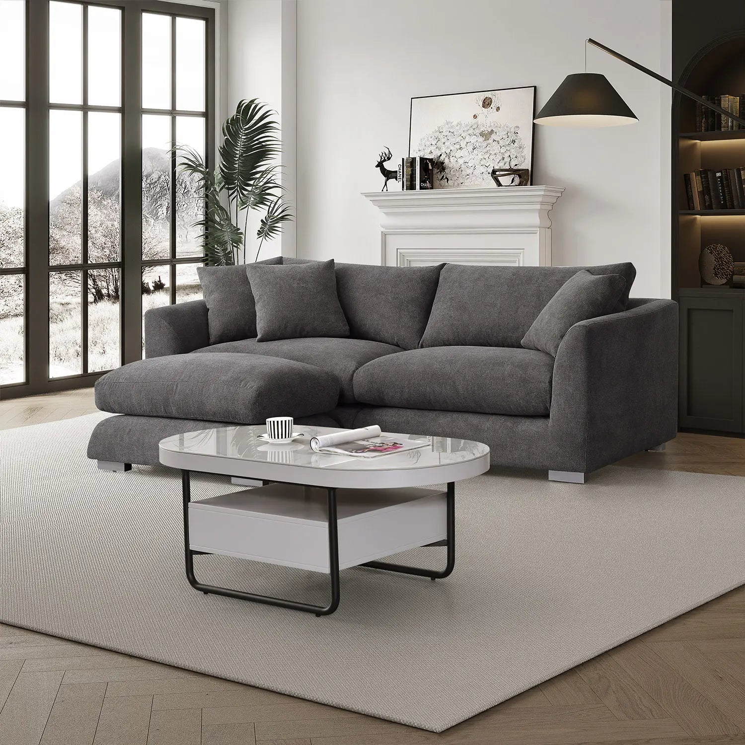 Sydney Feather Sofa + Ottoman - Grey