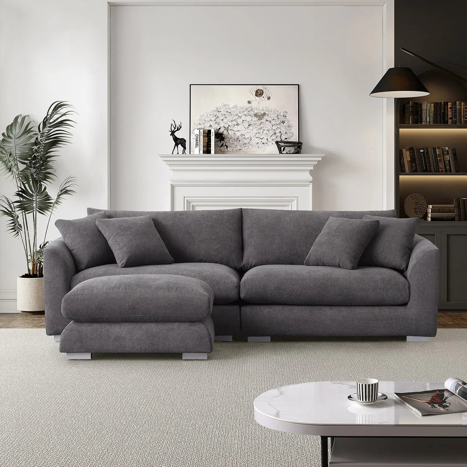 Sydney Feather Sofa + Ottoman - Grey