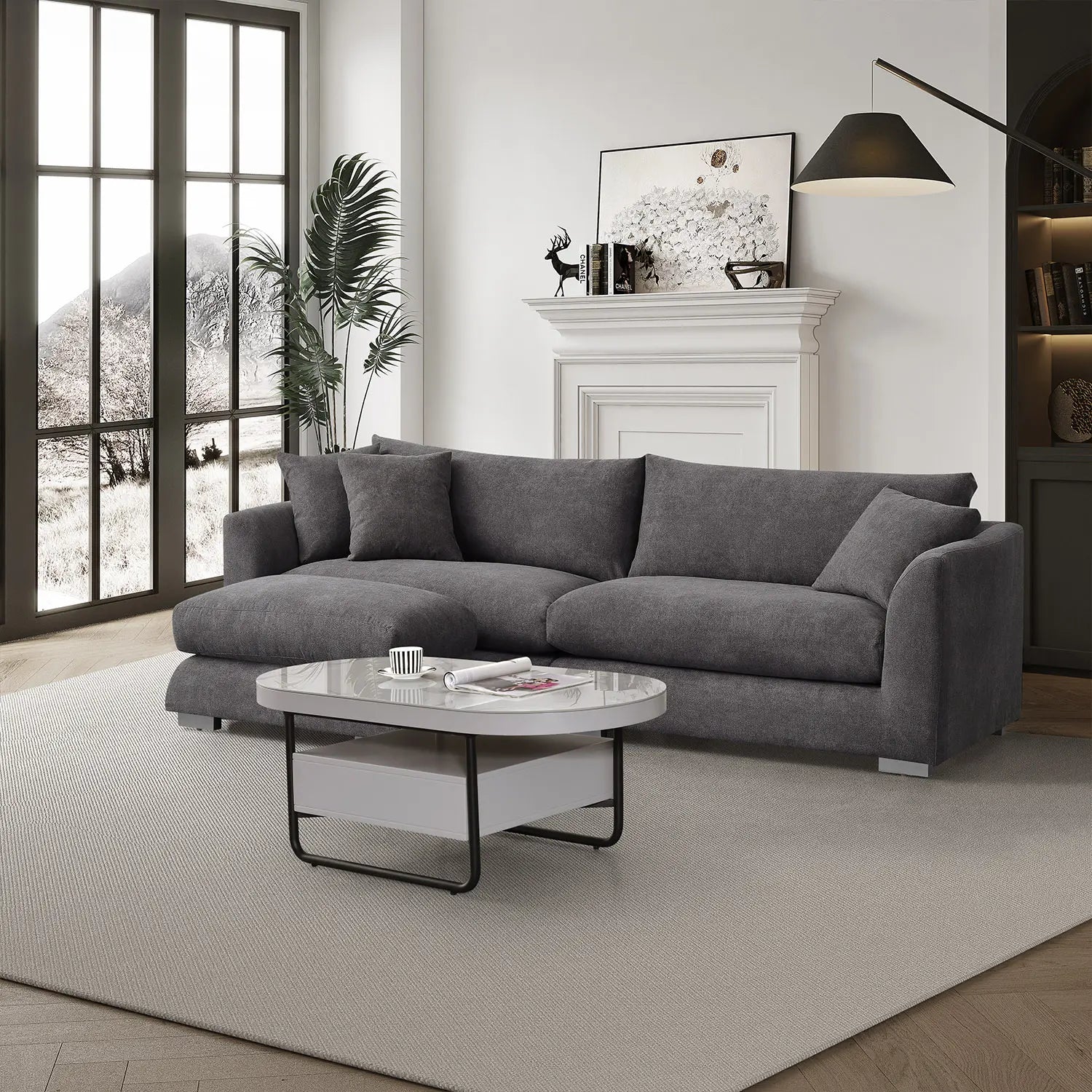 Sydney Feather Sofa + Ottoman - Grey